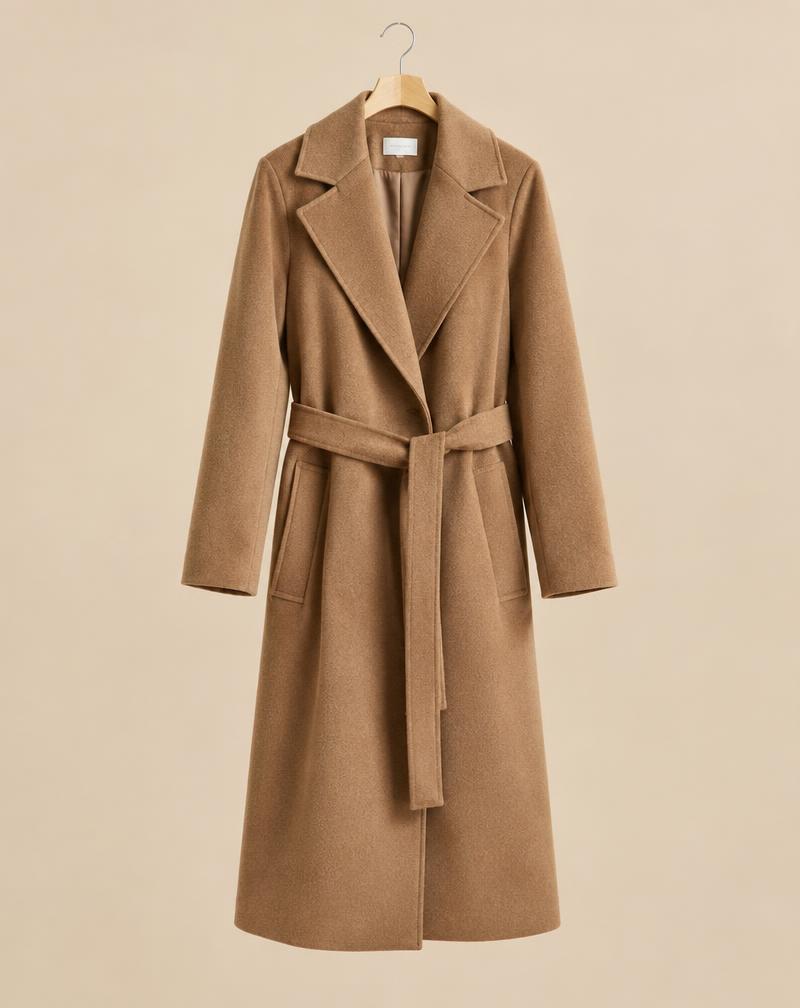 Belted Camel Wool Coat